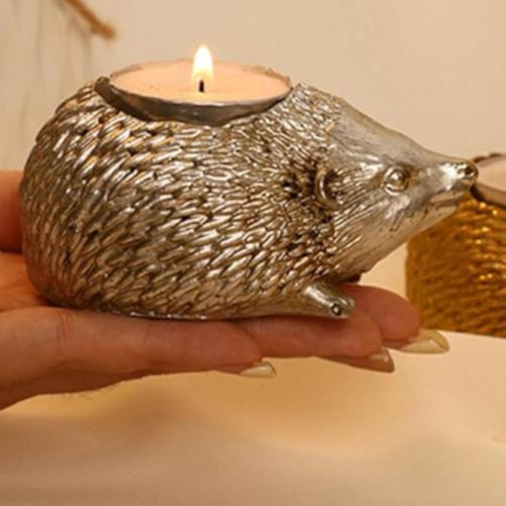 Hedgehog Candlestick Decorative Candle Holder, Silver