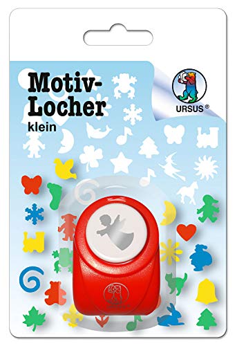 Ursus 19500028 - Motivlocher klein, Engel, aus rotem Kunststoff mit Metallstanze, Durchmesser ca. 16 mm, für Papierqualitäten von 160-220 g/qm, mit Druckknopffunktion für eine einfache Handhabung