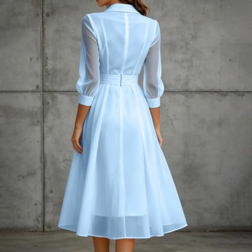 Formal Midi Dresses For Women Corset Lapel Collar 3/4 Sleeve Chiffon Dress - image 7