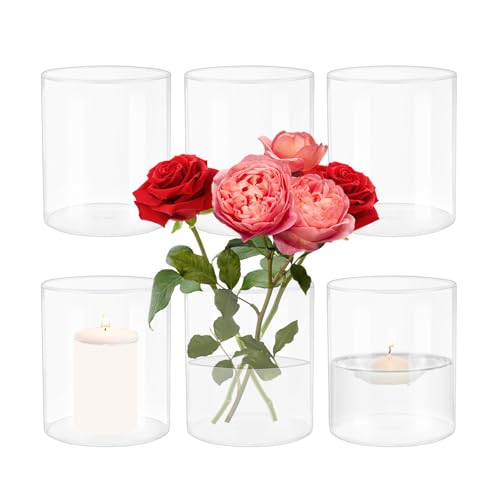 6 Pezzi di Vaso Cilindrico in Vetro da 8,5 x 10 cm, Piccole Vasi di Vetro, Vaso per Fiori in Vetro Trasparente, Vaso da Tavolo per Fiori, Candele a Blocco, Candele Galleggianti, Verdure
