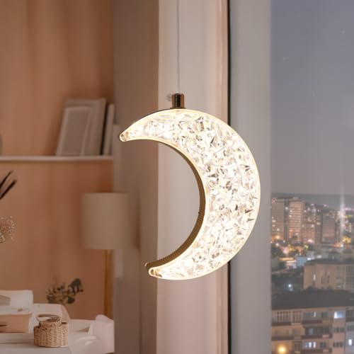 Lustre Pendente Led Lua Dourado Lunar Acrílico Bivolt Pd44