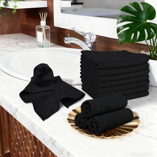 Image of Orighty Washcloths, 5 Pack Microfiber Face Towels, Highly Absorbent and Soft Feel Wash Cloths & Hand Towels for Bathroom, Hotel, Spa, and Gym, 11.5x11.5 Inch, Black