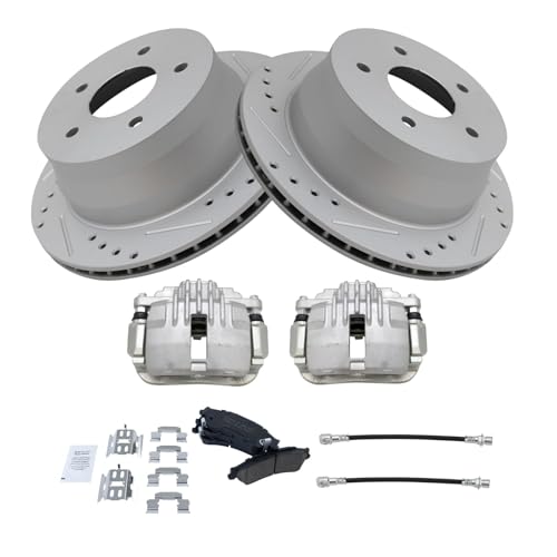 Image of TRQ Rear Brake Pad & Rotor Kit Slotted X Drilled Performance Ceramic Premium G-Coated Rear Compatible with 1998-2003 Chevrolet S10 Pickup 1998-2003 GMC S-15 Sonoma