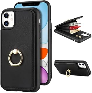 Coolden for iPhone 11 Case Wallet Case with Card Holder Slot Ring Holder Kickstand PU Leather Flip Shockproof Case RFID Blocking TPU Bumper Protective Phone Case Cover for iPhone 11 Cases-Black