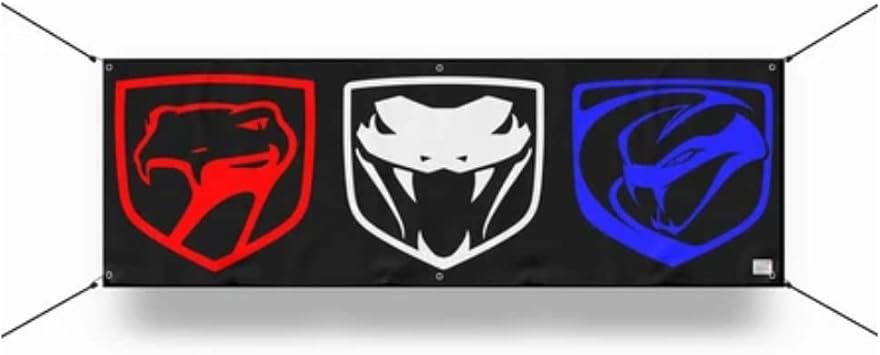 Dodge Viper Tri Logo Heavy Duty Vinyl Banner 18in x 54in Red/White/blue