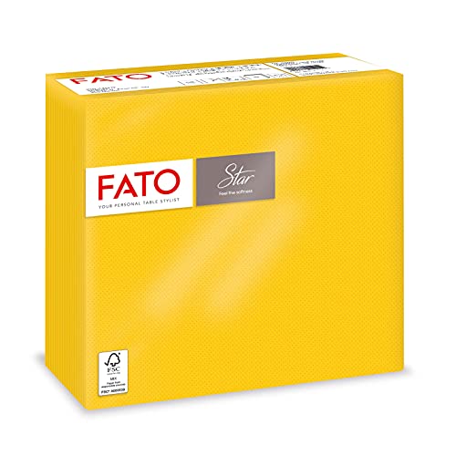 Fato - Lot de 40 Serviettes de Table Papier Jetables , Ultra Doux, Taille 38x38, Pliés en 4 et 2 Plis, Couleur Jaune, 100% Pure Cellulose, Certifié FSC