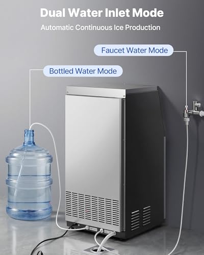 Image of VEVOR Commercial Ice Maker Machine, 120 lbs /24h with 16-30 lbs Storage Capacity, Built-in /Freestanding /Under Counter, Stainless Steel Ice Maker with LED Display & Self-Cleaning, Home Bar Restaurant