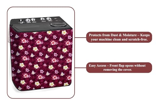 Image of The Furnishing Tree Polyester Waterproof Semi Automatic Washing Machine Cover Suitable for LG 6 Kg, Dimension DxWxH In Cms: ( 49.5x80x89 ), Floral Pattern Red