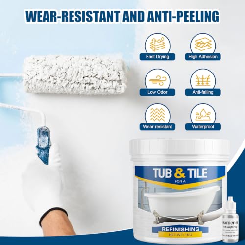 Tile Paint, Tub and Tile Refinishing Kit con Herramientas, Pintura Blanca al Agua para Bañera de 33oz, Secado Rápido para Baño, Cocina, Inodoros miniatura 6