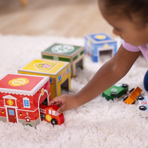 Image of Melissa & Doug Nesting and Sorting Blocks - 6 Buildings, 6 Wooden Vehicles - FSC Certified (Pack of 6)