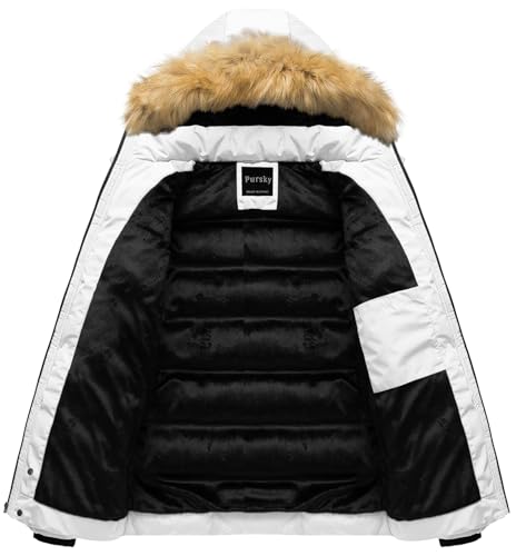 Image of Pursky Men's Puffer Jacket Waterproof Winter Bubble Coats Ski Parka Fur Hooded