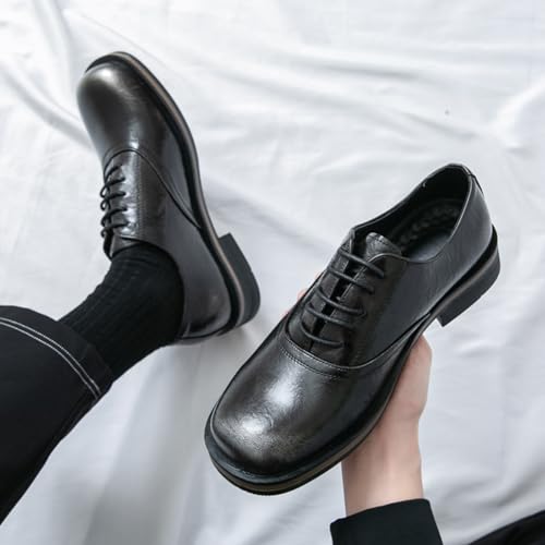 Mens Retro Leather Lace-Up Square Toes Dress Oxfords Shoes Low Top Chunky Heels Non-Slip Casual Dreby Shoes for Business Casual Dress Prom Party3
