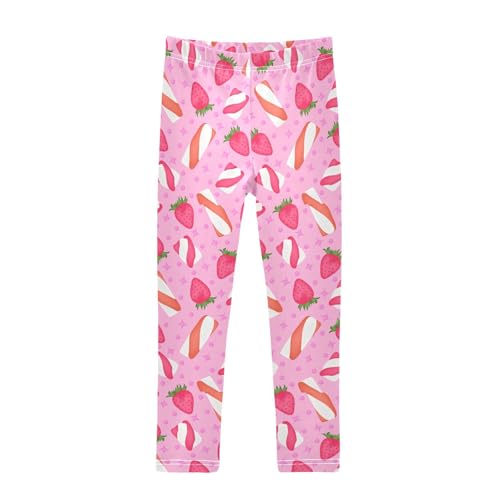 Marshmallows and Strawberries Girls Leggings,Workout Leggings for Girls Toddler Athletic Leggings Size for 3-10T