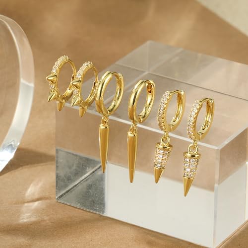 TOBENY 3 Pairs Gold Hoop Earrings Set 14k Gold Plated Hypoallergenic Stud Earrings for Women Trendy Small Dainty Diamond Huggie Dangle Earrings for Women Gifts Jewelry4