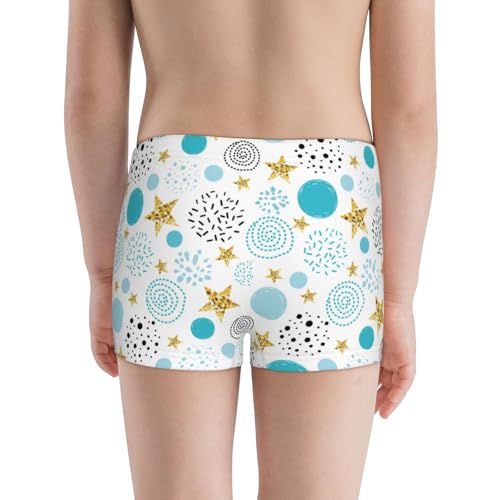 Boys' Cotton Boxer Brief Soft Underwear-Gold Stars Blue Dots3