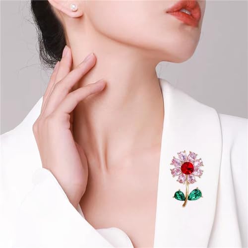 Image of WCRAZYE Sunflower Flower Brooch Pin for Women Girls Elegant Enamel Crystal Rhinestone Yellow Flower Plant Brooch Pin, Charm Sun Flower Coat Brooch for Mom Christmas Valentine's Day Jewelry Gifts