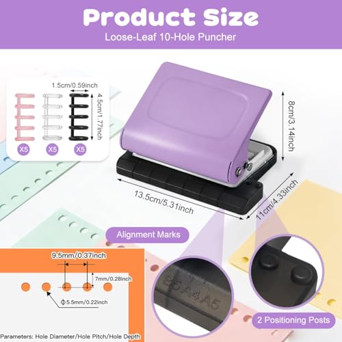 Image of 10-Hole Paper Punch for Spiral Binding, Desktop Lever Hole Punch for Loose-Leaf Paper, Precise & Clean Cuts, Compatible with A4 A5 B5, with 18Pcs 5 Hole Binding Coils