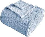 FY Fiber House Manta de Cuadros con diseño de corazón, Suave, cálida, Lavable, Ligera, mullida, para sofá, Cama, Todas Las Estaciones, Color Azul Claro, 150 x 205 cm