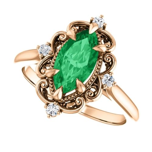 Vintage Inspired Marquise Emerald Engagement Ring 14K White Gold, Victorian 1-3 CT Natural Emerald Diamond Ring Antique Green Emerald Ring May Birthstone Rings4