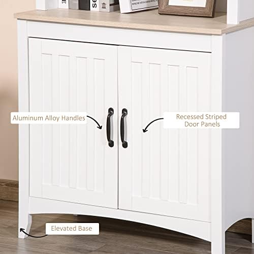 HOMCOM Kitchen Cupboard with 3-tier Shelving Double-door, Bookcase Display Storage Cabinet with Adjustable Shelves, Sideboard for Kitchen, Living Room, Study Room, White