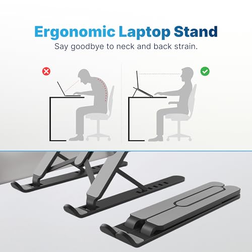 Image of Geonix Trek T1 ABS Plastic Laptop Stand Height & Angle Adjustable | Foldable | Portable | Supports Maximum 5kg of Weight |Support Upto 17 inch (Black)