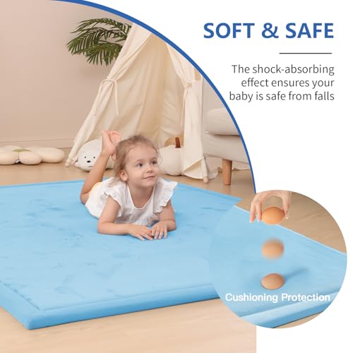 Image of Baby Play Mat for Floor,1.3 inch Thick Memory foam Tummy Time Mat for Toddlers,Infants,kids,Water-Repellent Soft Nursery Rug,Extra Large Non Slip for Crawling&Yoga,Tatami Style for Living Room(Light Blue)