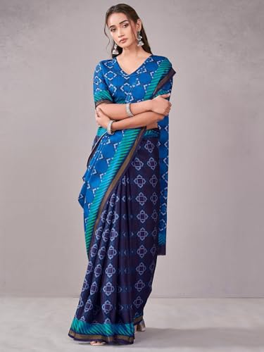 Image of Satrani Women's Silk Printed Saree with Unstitched Blouse Piece