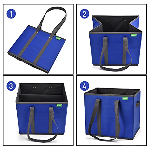 Nerub Reusable Grocery Bags Shopping Bags Grocery Tote Bag With Reinforced Bottom Heavy Duty Handles (Set Of 3, Blue/Gray/Wave) #TOP5