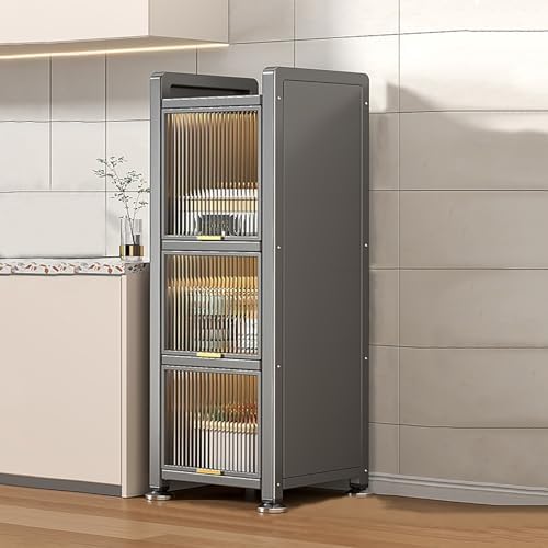 White Kitchen Storage Cabinet, 2-Door Pantry Shelf with Transparent Flap, Compact Kitchen Appliance Organizer Rack, 40x122x36cm (15.7x48x14.2in)