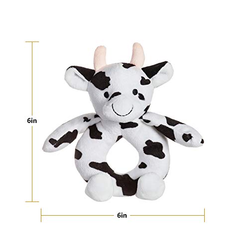 Apricot Lamb Baby Cow Soft Rattle Toy, Plush Stuffed Animal For Newborn Soft Hand Grip Shaker Over 0 Months (Cow, 6 Inches) #TOP1