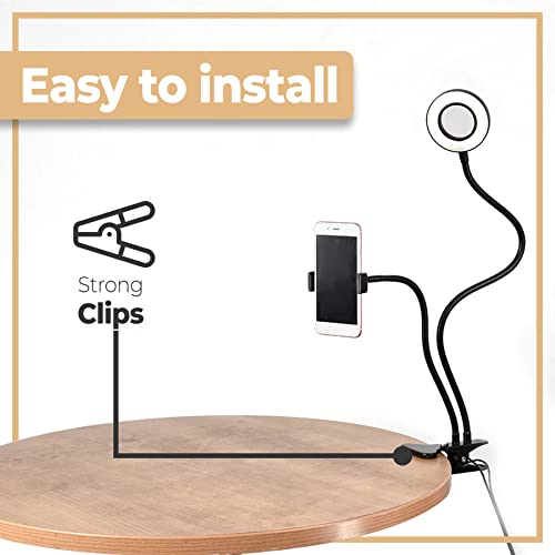 Retoo LED Ringlicht mit Stativ Selfie-Licht, Selfie-Lampe Schwanenhals Klemmlampe Handy Selfie Ring Licht Tisch Ringleuchte Live-Stream Makeup Fotografie YouTube Vlogs Dimmbare Tischringlicht 4'