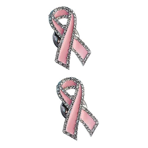 Image of Breast Cancer Awareness Pink Ribbon Rhinestone Brooch Pins, Faith Hope Love Fight Pray Lapel Pins, Pink Crystal Support Jewelry for Women