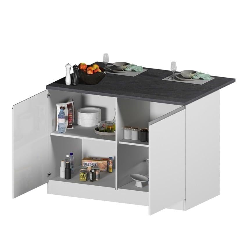 Produce Shop Isla Central para Cocina Moderna 2 Puertas Mesa de Madera 125x90x90cm Deer - Blanco - Gris