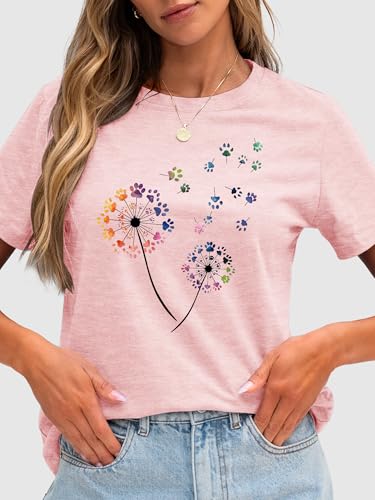 Image of Anbech Womens Dandelion Graphic T-Shirts Teen Girls Cute Sunflower Print Casual Tee Tops