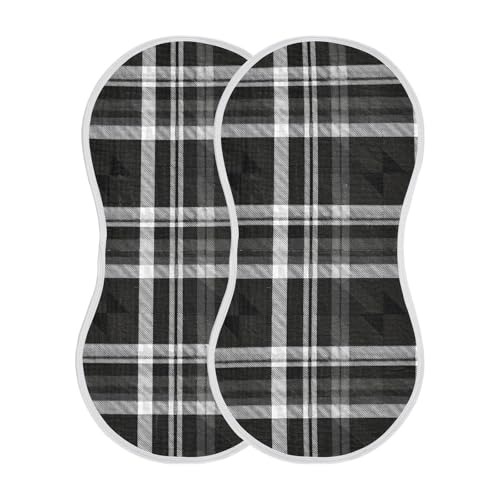 J JOYSAY Plaid Black Baby Burp Cloths for Boys Girls Large 22''x11'' Cotton 4 Layer Burping Cloths for Girl Drool one sizex2