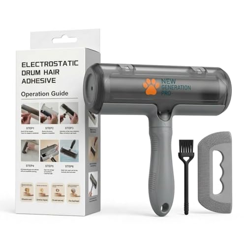 New Generation Pro – Spazzola leva togli Peli Animali Cane e Gatto 3-in-1 | Rullo Autopulente per Peli Lunghi e Medi | Kit con Raschietto Angoli e Spazzolina | Grigia