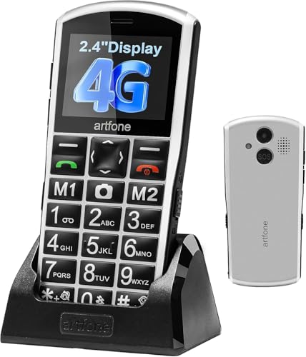 artfone A400 Pro Silver - Large Button Cell Phone for Seniors丨4G LTE Unlocked Phones with SOS Button丨2MP Rear Camera丨Charging Dock丨1800mAh丨Dual SIM丨Speed Dial丨Volume Boost丨Hands-free丨Dumb Phone丨USB-C