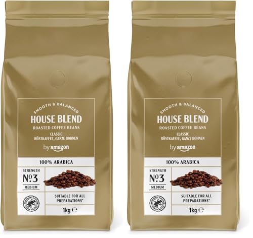 by Amazon Café En Grano Natural, Puro arabica, tueste medio, 1kg - certificados por Rainforest Alliance (Paquete de 2)