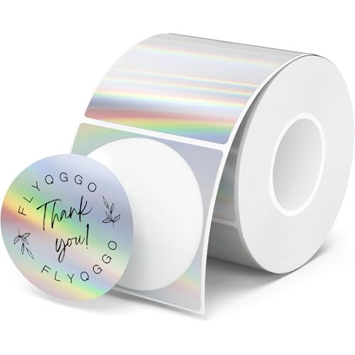 FLYQGGO 2 inch Round Holographic Thermal Sticker Labels, Waterproof &
