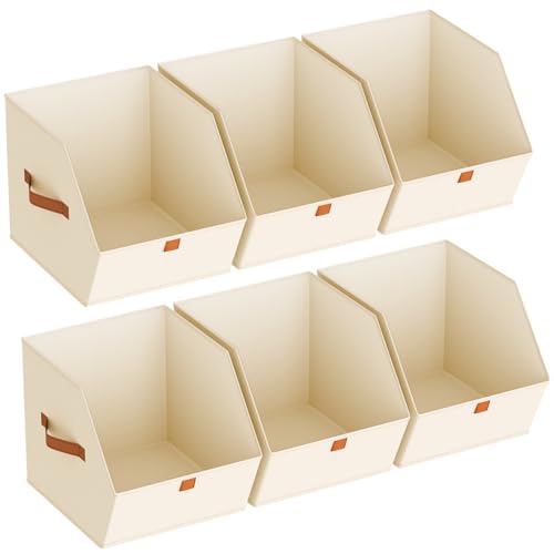 Fabric Closet Storage Cubes – 6 Pack Square Storage Bins with Dual Handles for Clothes, Towels, Toys, Cube Storage Organizers for Bedroom, Nursery, Shelves, Closet, Small Spaces, Beige