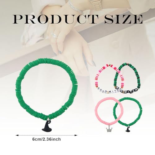4pcs Friendship Bracelets, Witch Green Pink Stretchable Friendship Bracelet Sister Merchandise Jewelry Stuff Birthday Gifts Merch Accessories for Best Sisters Decor2