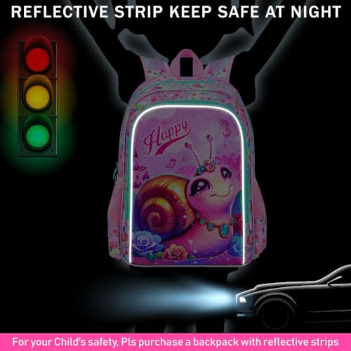 Image of 16 inch Backpack for Girls, 16 inch Kids Bookbag with Lunch Box，Snail School Backpacks for Elementary Preschool Kindergarten (Pink)