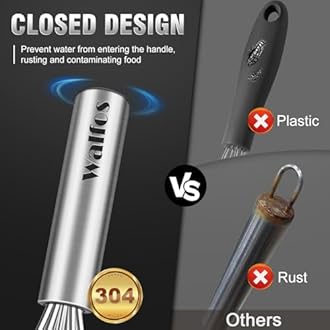 Walfos Mini Whisk,6+8 in Small Whisk,304 Stainless steel Whisks Heat Resistant 600°F,Nice for mixing salad dressings or beating an egg.Tiny whisk size great for narrow and shallow vessels.Silver