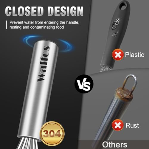 Walfos Mini Whisk,6+8 in Small Whisk,304 Stainless steel Whisks Heat Resistant 600°F,Nice for mixing salad dressings or beating an egg.Tiny whisk size great for narrow and shallow vessels.Silver