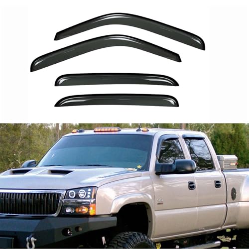 Mifeier 4pc Outside Mount Sun/Rain Guards Window Visor Compatible with 01-06 Chevy Silverado/GMC Yukon/Cadillac Crew Cab Wind Deflector 94355
