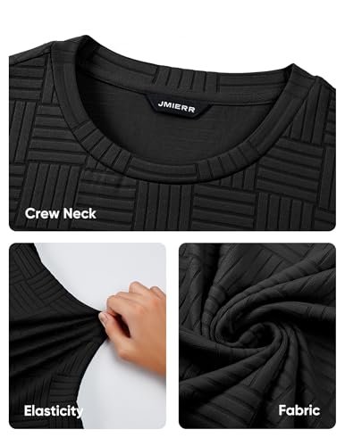 Image of JMIERR Mens T-Shirt Casual Stretch Solid Crewneck Short Sleeve Tees Textured Shirts