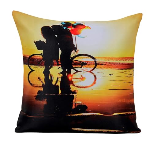 Image of RD TREND Valentine Satin Cushion Cover, 12 x 12 Inches (Set of 5) Decorative Printed Design, Gift for Loved Ones | Gift for Husband | Gift for Girlfriend | Gift for Boyfriend. (Beach Love)