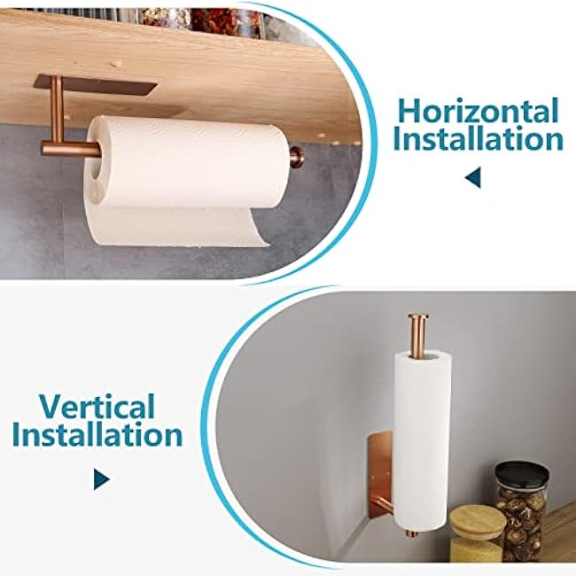 Paper Towel Holders,Paper Towels Rolls - for Kitchen,Wall Mounted Paper Towel Roll Holder for Kitchen, Bathroom,Both Available in Adhesive and Screws,Stainless Steel-Black