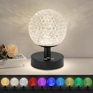 Ascher Cordless Table Lamp, Rechargeable Battery Operated Lights, 3 Colors Temperatures & 7 RGB Colors Dimmable Touch Lamps, Crystal Decorative Lamp for Bedroom, Living Room, Corner, Entryway