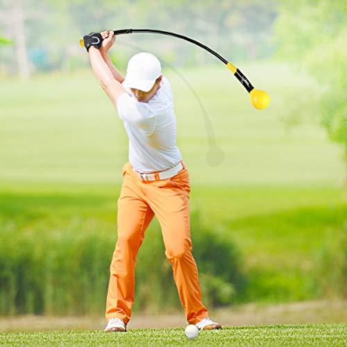 Zeonetak Golf Swing Trainer Aid - Golf Swing Training, Practice Warm-Up Stick for Strength,Rhythm, Flexibility, Tempo, and Balance Suit for Indoor & Outdoor (48 Inches, Update Yellow)